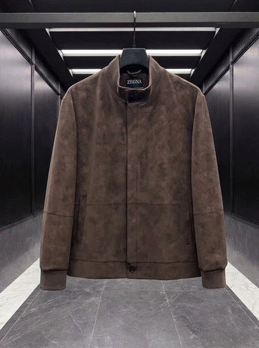 Zegna Men's Suede Stand Collar Jacket Brown - product listing photo