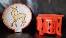 Teller mit Auslauf und Stövchen * orange * Art Deco * Karlsruhe? * Rehkitz 