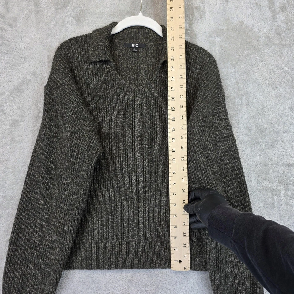 Женский свитер Uniqlo C маленький зеленый шерстяная смесь вязаный пуловер с воротником и V-образным вырезом - Изображение 3 из 4