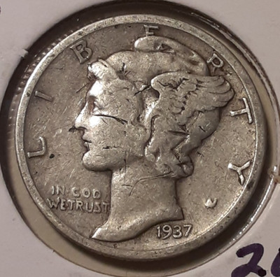 1937-S Mercury Dime 10c US Coin 90% Silver San Francisco Mint (206-3385/RBH)