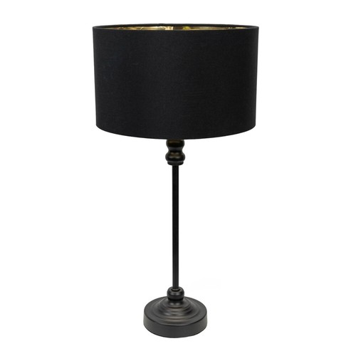Black Candlestick Table Lamp Light Fabric Lampshade Metallic Inner LED Bulb - Picture 6 of 27