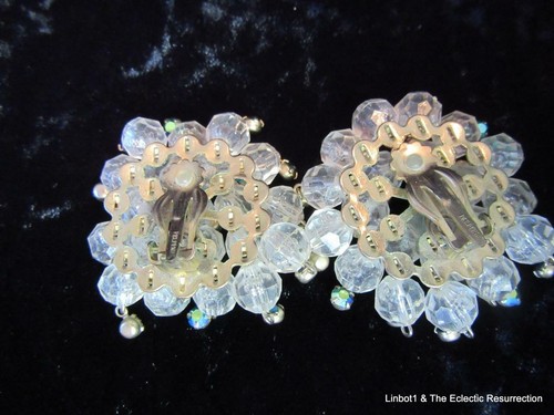 Conjunto de pendientes con racimo de cuentas de cristal vintage piedras clip mediados de siglo años 50-60 - Imagen 10 de 12