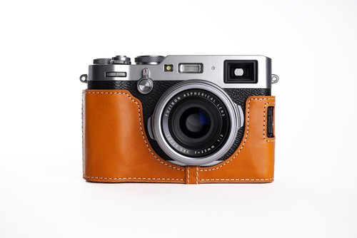 Genuine Real Leather Half Camera Case Bag Cover for FUJIFILM X100F Bottom Open 6 - 第 7/35 張圖片