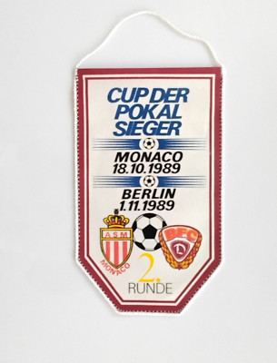 Football pennant GDR BFC Dynamo Berlin AS Monaco EC Cup 1989 2nd Round