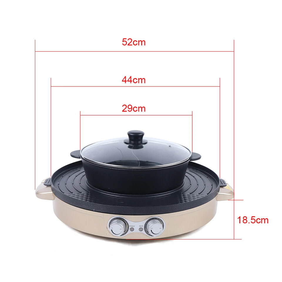 2 in1 Multifunction Hot Pot BBQ Double Electric Skillet Smokeless Non Stick DE - Image 4 of 4