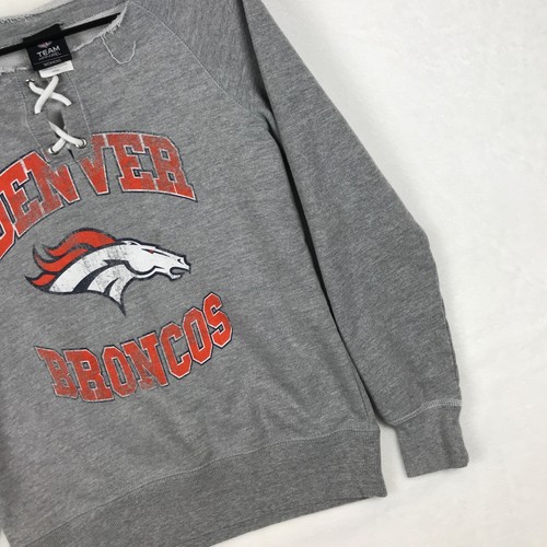 NFL Denver Broncos Lace Up Sweater Womens Size Medium Henley Gray Logo Graphic - Picture 5 of 10