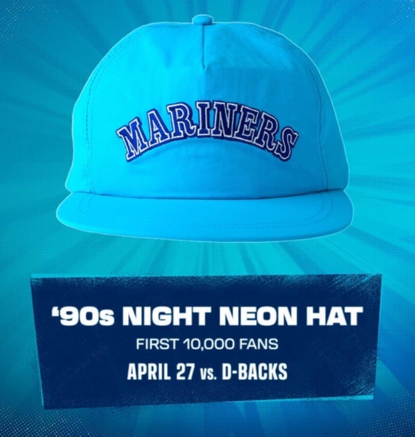 Seattle Mariners 90s Night Neon Hat Baseball Cap 2024 SGA MLB eBay