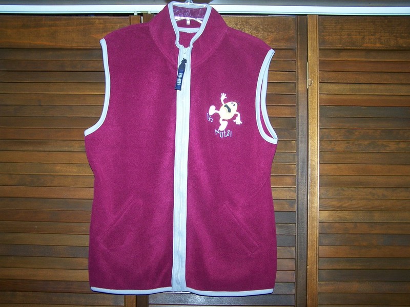 Ladies Womens Medium M & M’s Zippered Vest Burgundy Gray Pockets EUC
