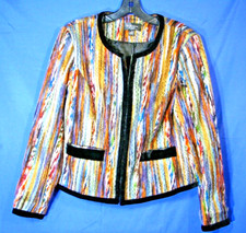 KATHERINE NY Gorgeous MULTI-COLOR TWEED STRIPE JACKET Fuzzy Tapestry Chenille M
