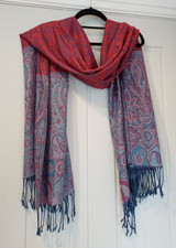 PASHMINA - 70% Pashmina 30% Silk Red Purple Blue Shawl Scarf Wrap Floral Paisley