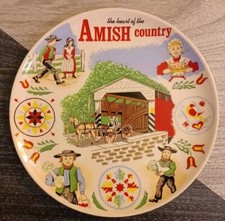 Vtg The Heart Of Amish Country Plate Hex Barn Covered Bridge Americana Collector