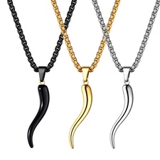 18K Gold Plated Italian Horn Amulet Pendant Necklace Jewelry Gift For Men Womens
