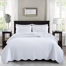 3 Piece White Quilted Bedspread Embossed Coverlet Bed Throw Twin Queen King Size