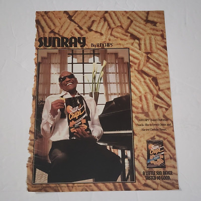 Vintage Print Ad Ray Charles SunRay by Sunchips piano 1994 clipping