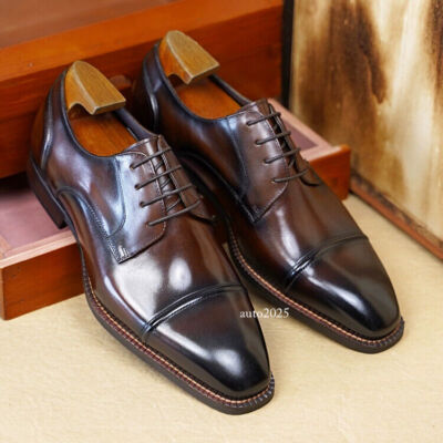 Mens Real Leather Cowhide Formal Dress Lace Up Square Toe Wedding Derby Shoes Sz