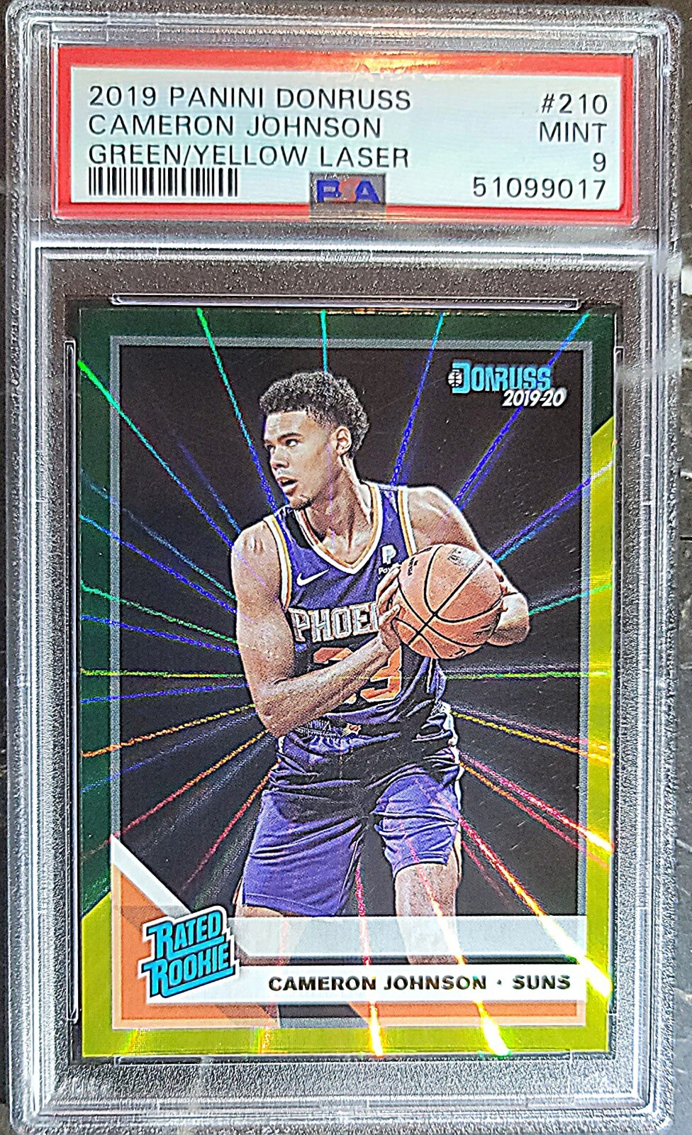 2019 Donruss Cameron Johnson RC Green/Yellow Laser Burst Rated Rookie PSA 9 Mint