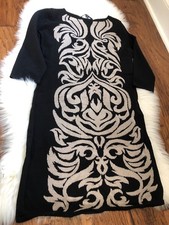Nine West Women's Black and Tan Sweater Dress with Damask Design, size Medium