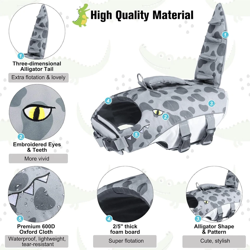 Pet Swimming Water Safety Vest Dog Life Jacket Swimsuit w/ PULL Handle Grey M - Image 2 of 4