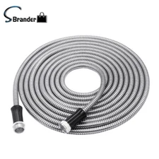 25 Feet 304 Stainless Steel Garden Hose Water Hose For Watering Garden W/ Nozzle