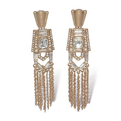 NEW Badgley Mischka Antique Gold Tassel Chain Deco Crystal