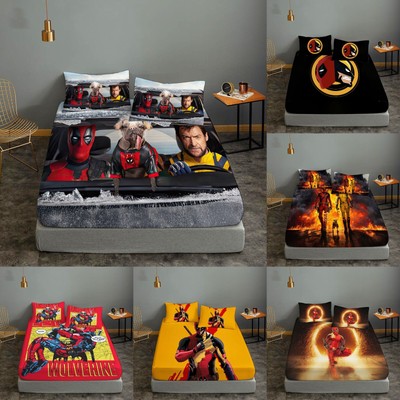 Deadpool & Wolverine Fitted Sheet 3PCS Deep Pocket Bed Sheet Soft Pillowcases