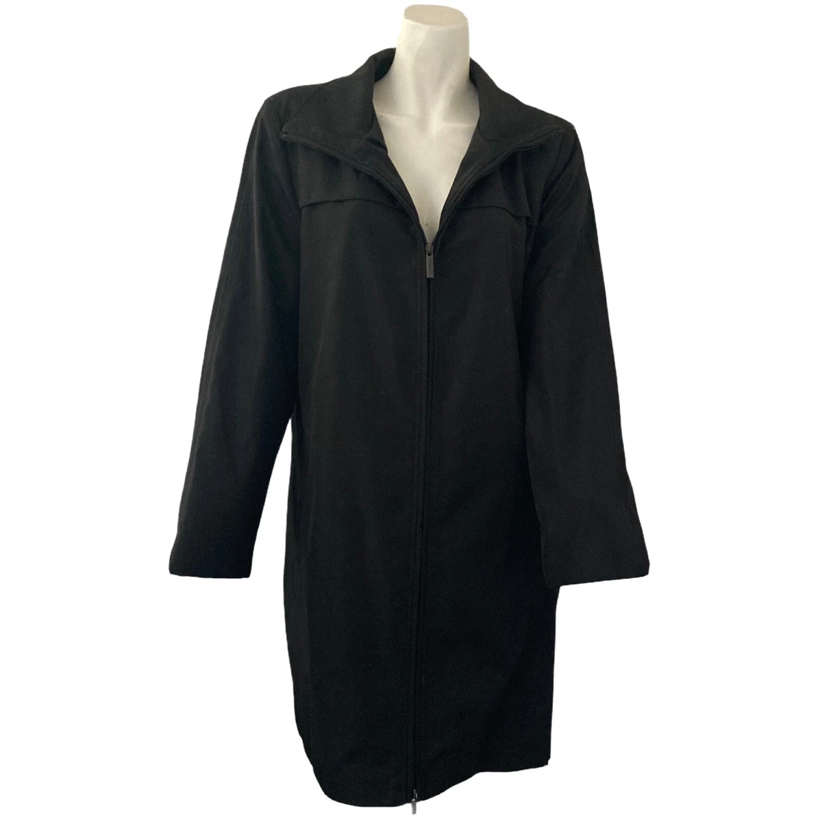 Vintage 90s CK Calvin Klein Coat Black Zip Front Womens Size Medium