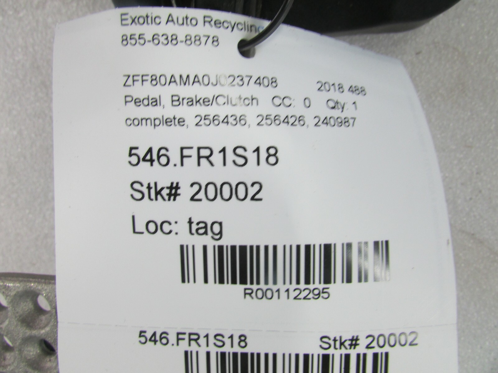 Ferrari 488, Complete Brake Pedal Assembly, Used, P/N 256436, 256426, 240987
