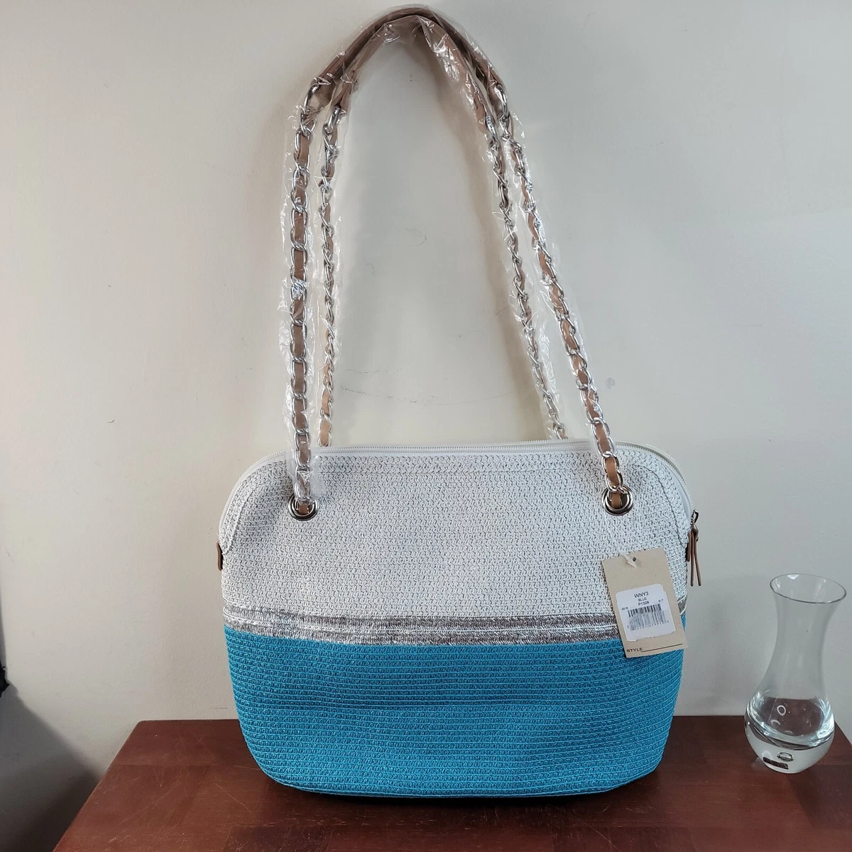 Vtg Magid Blue Silver White Paper Straw Purse Rn 90894 Ps2 eBay