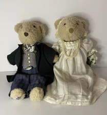 Vintage Bride and Groom Teddy Bears PD Bears Full Wedding Attire 18  Rare