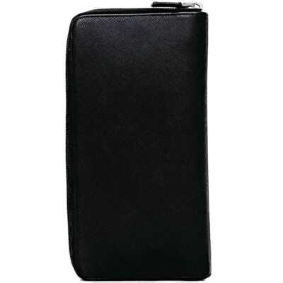 【s】 Prada Round Zipper Long Wallet Document Case f-22466 Black NERO