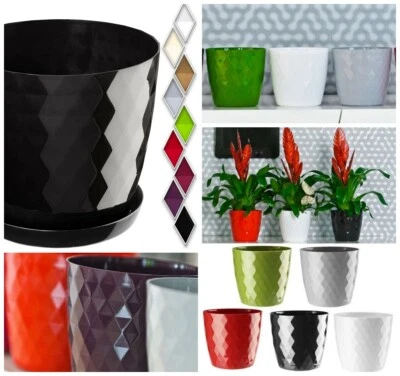 SPARKLE PLANTS Round Plastic Crystal Plant Pot Cover Modern Decorative Small Mid Large 6 Sizes