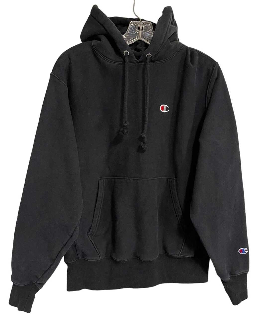 ESSENTIALS Felpa con cappuccio vintage Champion tessuto rovesciato anni 90 sbiadita essenziale college vuota taglia M