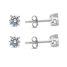 925 STERLING SILVER 2 PAIRS OF 5MM ROUND CZ STUD EARRINGS