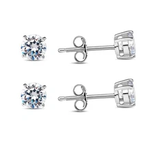 925 STERLING SILVER 2 PAIRS OF 5MM ROUND CZ STUD EARRINGS 