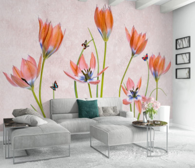 Vlies Fototapete Wandtapete Wandbilder Ästhetik Frische Handgemalte Blumen 5046