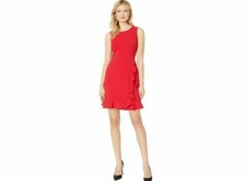 Nine West Red Ruffle Dress UK 10 Knee Length Sleeveless shift Races wedding part