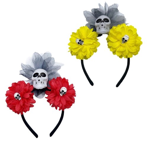 Delicate Headband Wedding Hairband Thin-brimmed Simulated Flower&Skull Hair Hoop - Picture 3 of 14