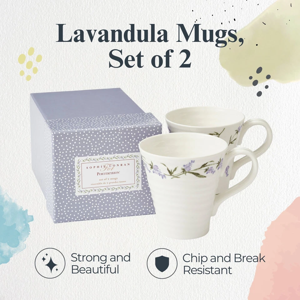 Tazas de café Portmeirion Sophie Conran Lavandula, juego de 2 flores de ramita de lavanda Foto 2 de 4