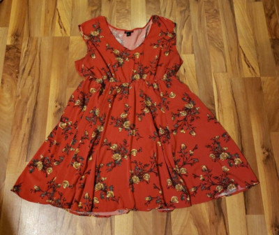 TORRID WOMEN'S RED ORANGE FLORAL PRINT  DRESS SIZE 1-97% RAYON 3% SPANDEX