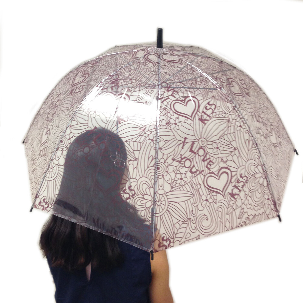 Unique Art 29.5 Inches Diameter Purple Love Dome Bubble Clear Rain Umbrella