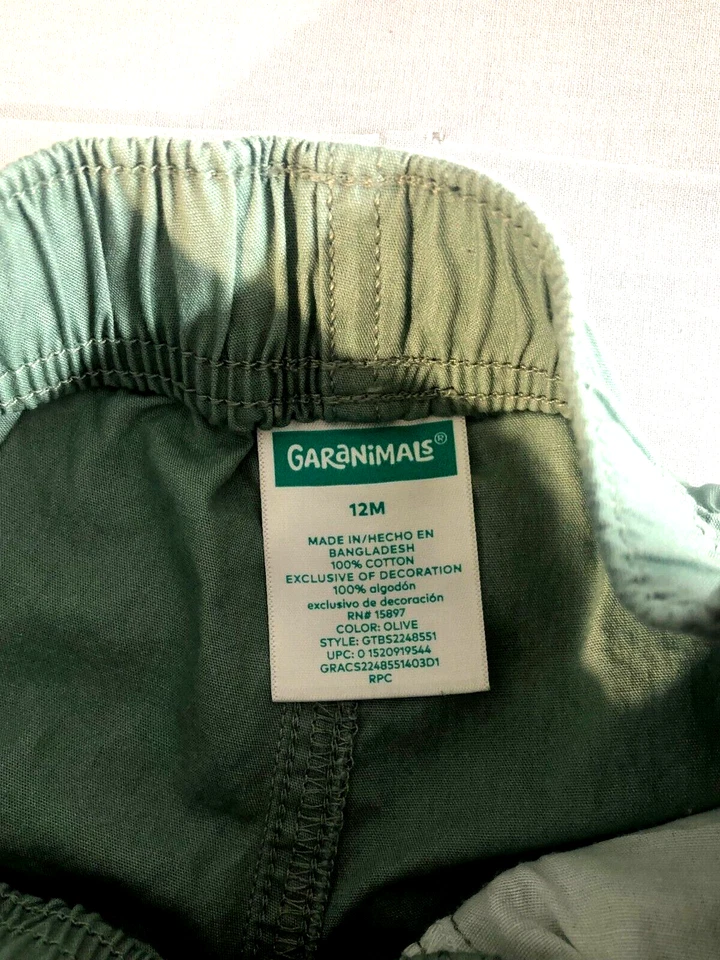 Garanimals Toddler Boy Shorts Green Tie Pockets Stretch Waist Size 12 Months - Image 3 of 4