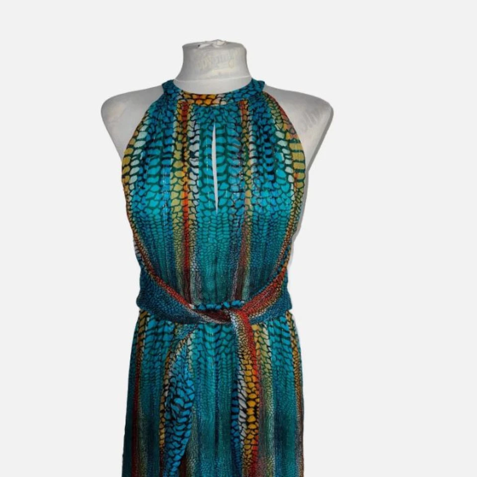 Issa London Guido Fortes Maxi Dress 12 Silk Blue Crepe Ball Gown Luxury Evening - Image 4 of 4