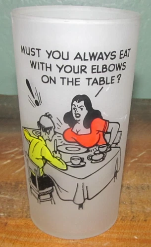 Vintage Frosted Federal Novelty Barware Cocktail Glass Elbows Off the Table