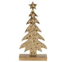 Deko Baum Weihnachtsdeko Fensterbank Tischdeko Gold Holz Natur 31X14,5Cm