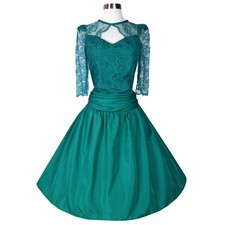Vintage 80s Teal Blue Green Lace Bow Taffeta Full Skirt Prom Party Dress L Large