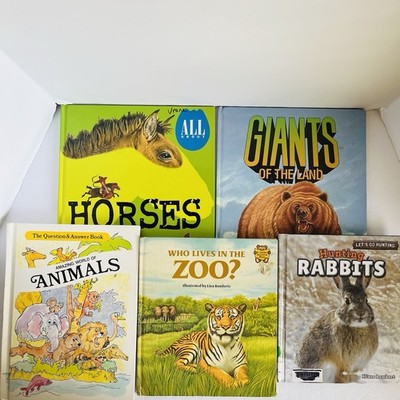 Lot 5 Animal Science Books Horses Rabbits Zoo Giants Vintage Hardcover Library