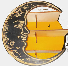 Crescent Moon Wooden Wall Shelf Black & Yello...