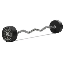 Titan Fitness 70 LB Rubber EZ Curl Fixed Barbell, Pre-Loaded Weight Bar