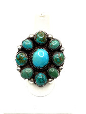 VTG Sterling Green Turquoise Cluster Ring Size 9 Large Native American Signed