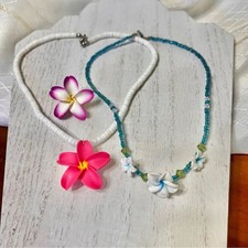 Vintage Girls Hawaiian Necklaces, 2 Girls Hawaii Jewelry, Vintage Beaded Jewelry